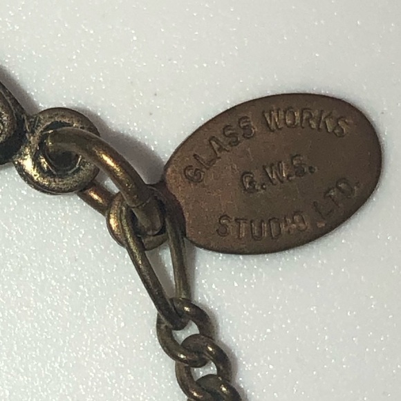 Vtg Glass Works Studio Ltd GWS Brass & Glass Charm Necklace Extra Long 44” - Picture 6 of 7